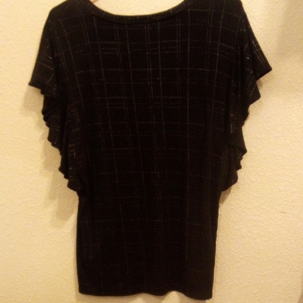 Apt. 9 Black Checkered Ruffle Sleeve Blouse - Picture 3 of 5